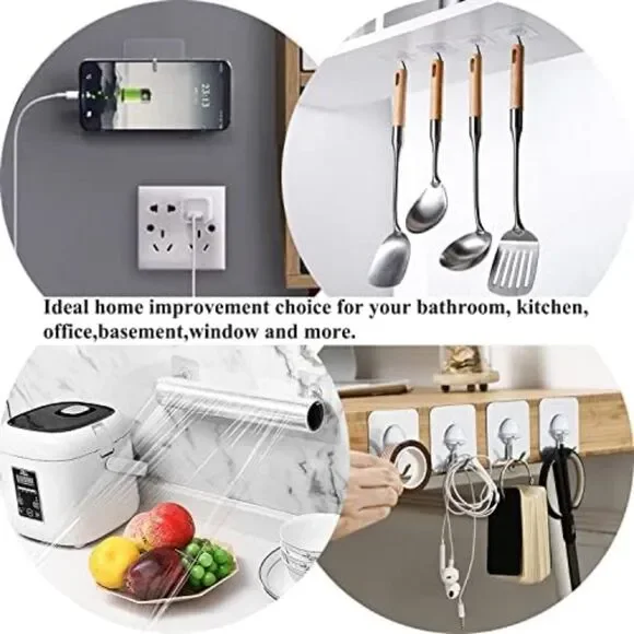 Adhesive Wall Hooks 13LB Heavy Duty No Drill Transparent Waterproof Hooks - Picture 3 of 12